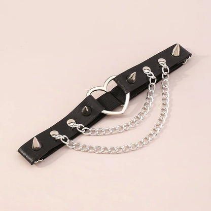 Sexy Leg Chain Leather Elastic Spiked Leg Harness for Women Girls Goth Heart Thigh Garter Belt Rave Body Jewelry