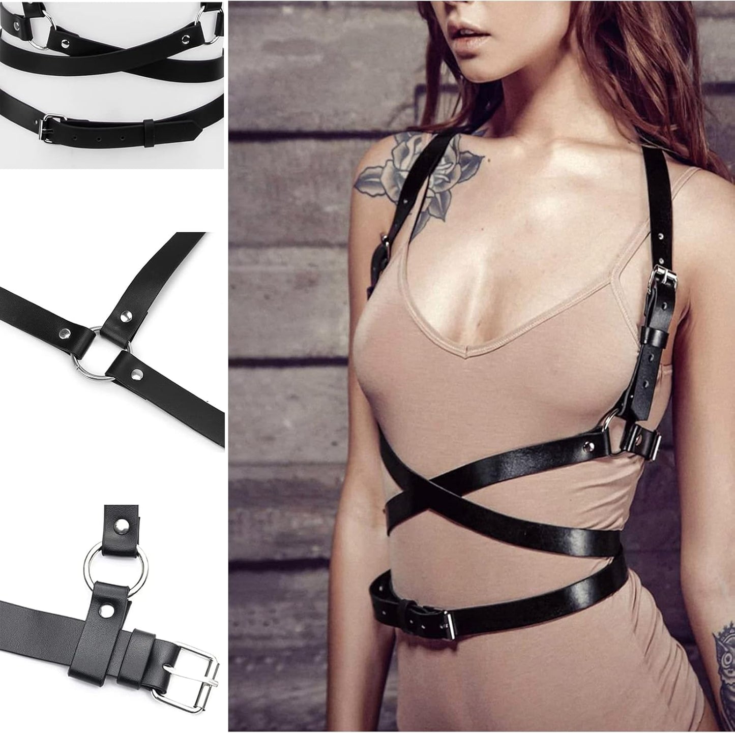 Punk Belt Black Pu Leather Harness Belt for Women Goth Body Adjustable Waist Belts Rave Halloween Dresses Party Accessories