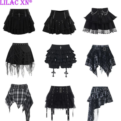 Y2K goth plaid pleated mini skirt for women, high-waisted summer streetwear, kawaii harajuku aesthetic fashion style