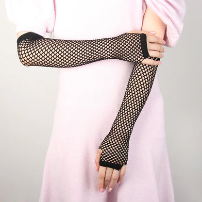 Edgy Fishnet Fingerless Gloves for Women - Punk Goth Hollow Out Disco Style