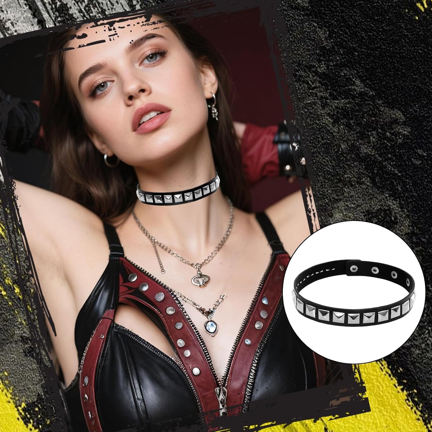 3 Pcs Leather Studded Bracelet Punk Choker Set Rock Jewelry Emo Costume Accessories for 80S Vintage Women