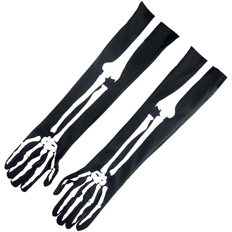Unisex glow-in-the-dark skeleton skull gloves for winter cosplay, featuring gothic style design with skeleton motifs.