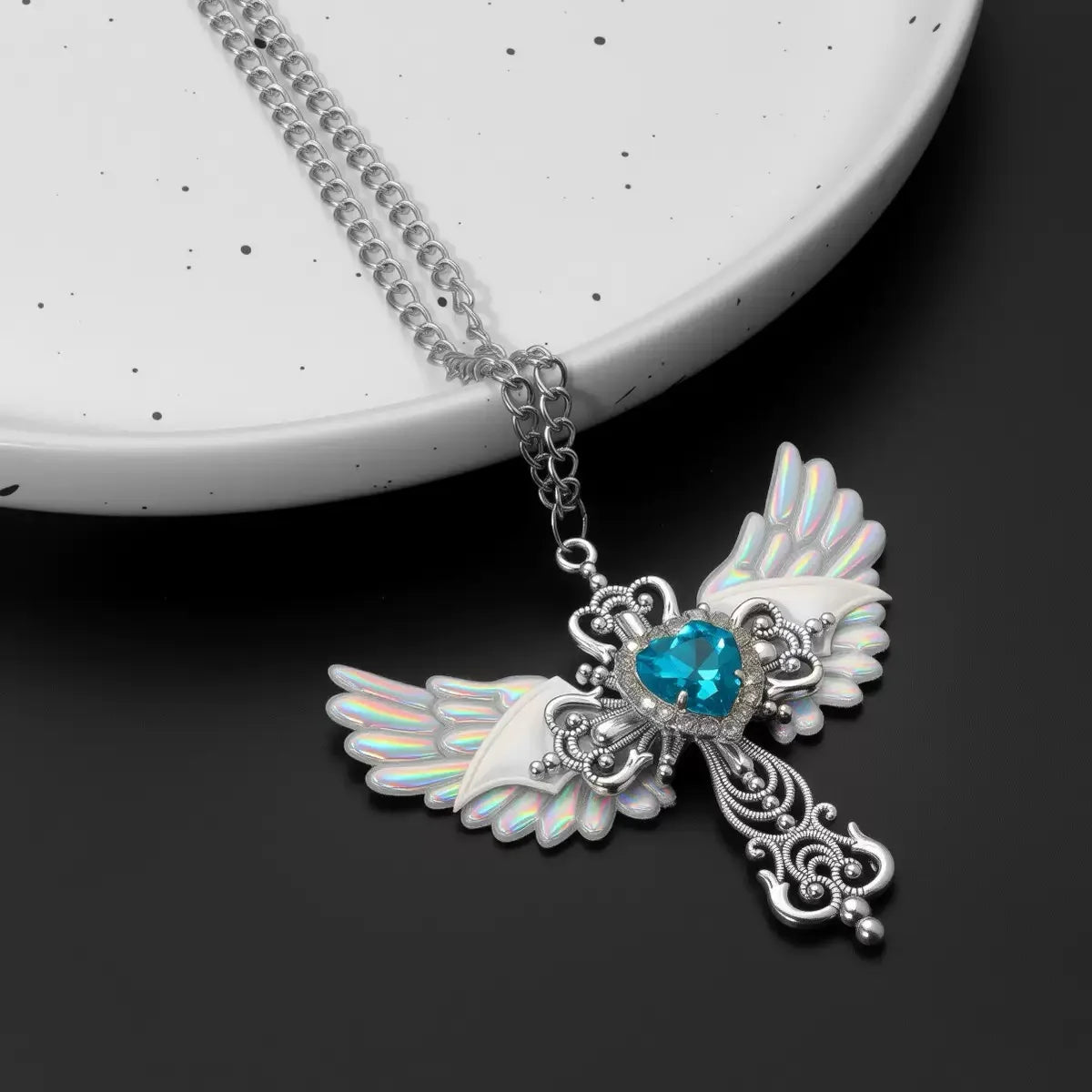 Goth Sexy Accessory Wings Cross Pendant Necklace Y2K Jewelry Heart Crystal Choker Punk Charm Necklace for Women Korean Fashion