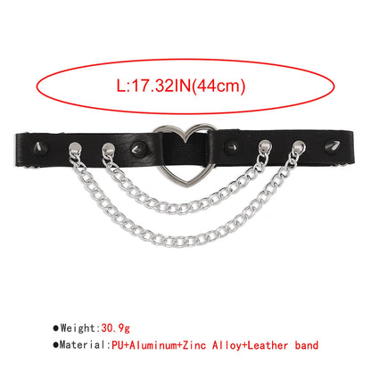 Sexy Leg Chain Leather Elastic Spiked Leg Harness for Women Girls Goth Heart Thigh Garter Belt Rave Body Jewelry
