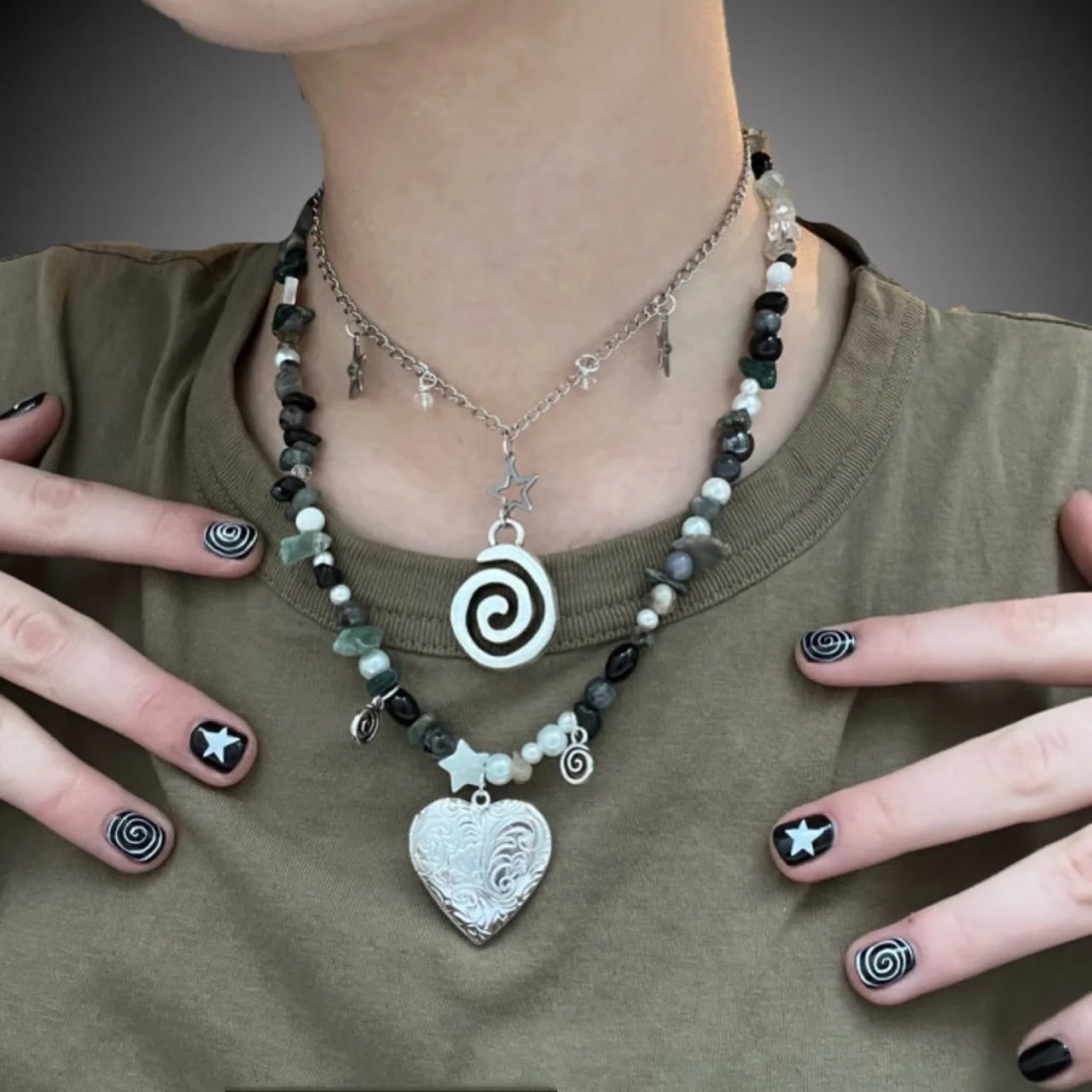 Punk Charms Jewelry Chains Vortex Swirl Pendant Necklaces Vintage Star Choker Women Fashion Goth Necklace Accessory Grunge