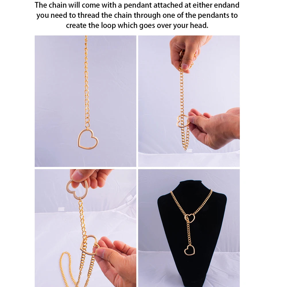 Stylish heart slip chain choker necklace from PressureDen.store, featuring punk rock goth jewelry style for women.