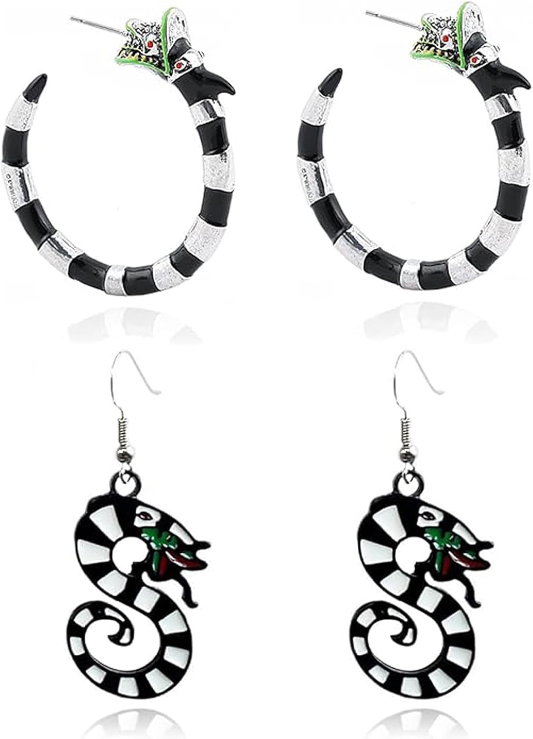 Gothic coral snake earrings by wsycoo featuring spooky enamel sandworm design for Halloween and cosplay costume jewelry.