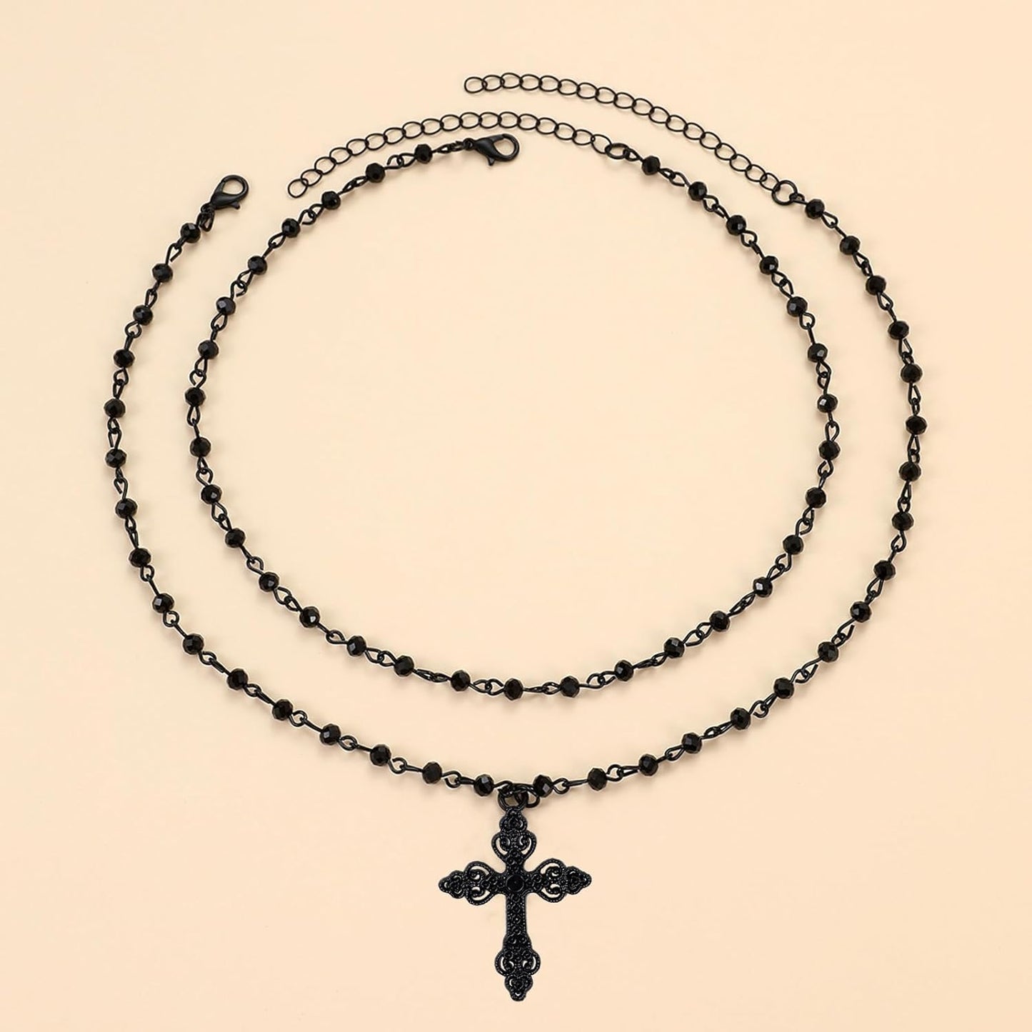 Layered gothic cross necklace by Haceolhada, stylish punk choker for women, perfect for Halloween, Christmas, and New Year celebrations.