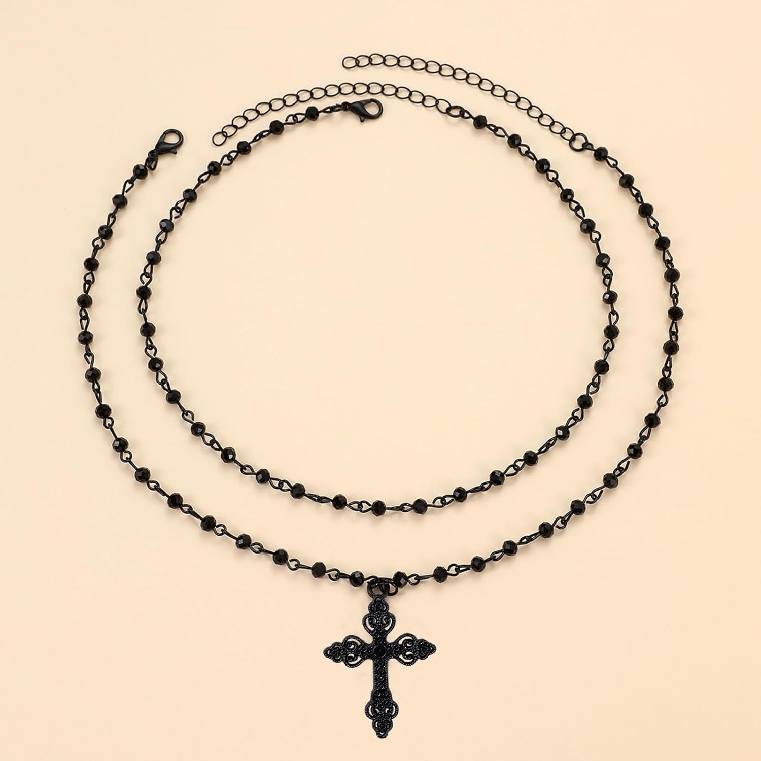 Layered gothic cross necklace by Haceolhada, stylish punk choker for women, perfect for Halloween, Christmas, and New Year celebrations.