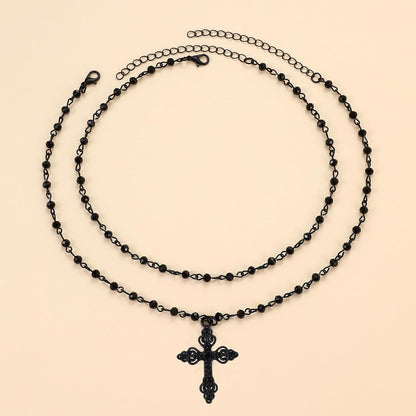Layered gothic cross necklace by Haceolhada, stylish punk choker for women, perfect for Halloween, Christmas, and New Year celebrations.