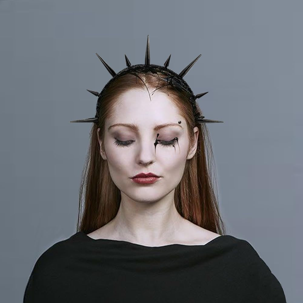 Gothic Crown Spike Headband for Women，Goth Spiky Dark Wicked Queen Headpiece， Black Tiaras Witch Costume Jewelry Accessories ，Halo Hair Hoop for Cosplay Halloween (Balck Headband)