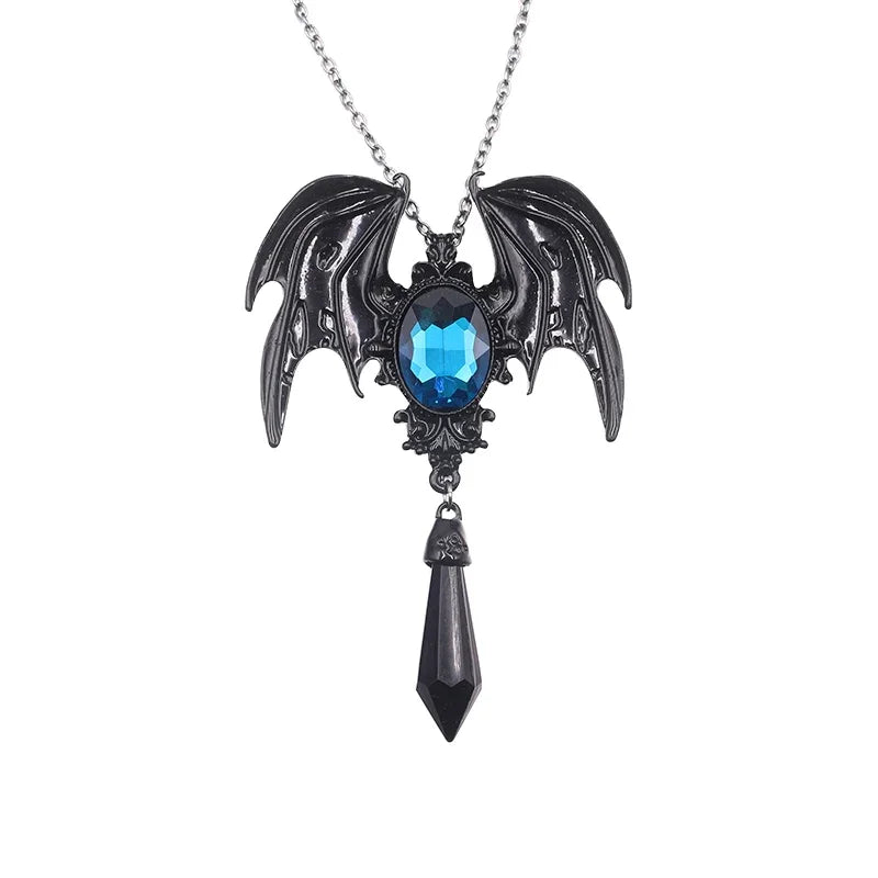 Gothic dragon bat eagle heart rose pendant necklace with intricate design, stylish costume jewelry for men and women.