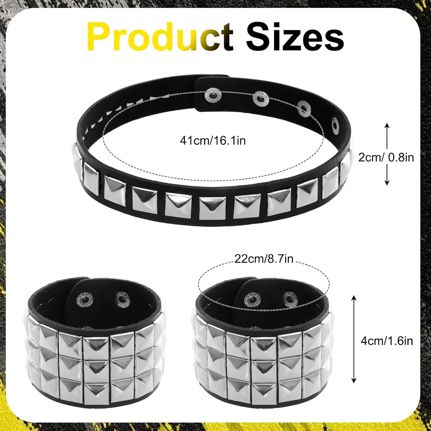 3 Pcs Leather Studded Bracelet Punk Choker Set Rock Jewelry Emo Costume Accessories for 80S Vintage Women
