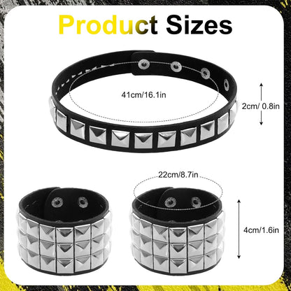 3 Pcs Leather Studded Bracelet Punk Choker Set Rock Jewelry Emo Costume Accessories for 80S Vintage Women