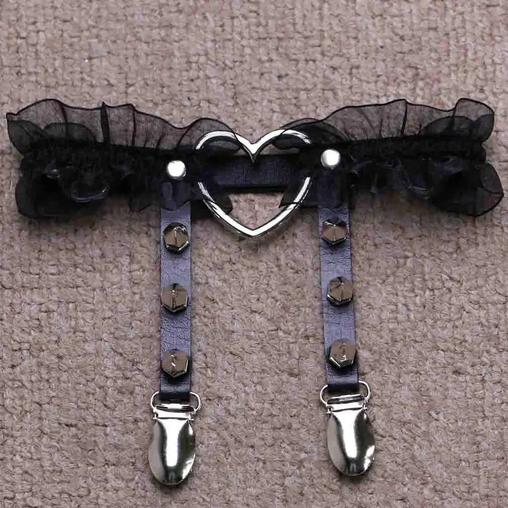 Lace Leg Garter Harness for Women Adjustable Heart Leg Harness Cosplay Goth Gothic Jewelry