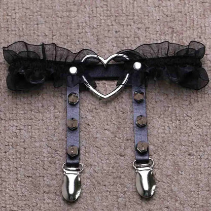 Lace Leg Garter Harness for Women Adjustable Heart Leg Harness Cosplay Goth Gothic Jewelry