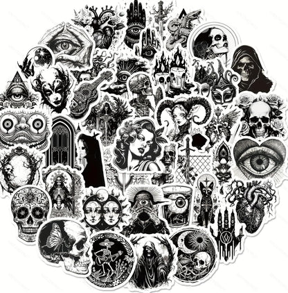 100 Pcs Dark Aesthetic Goth Stickers for Adults, Skull Sticker Packs for Water Bottle Kindle Laptop Phone DIY Crafts Card Making Scrapbook Art Journal