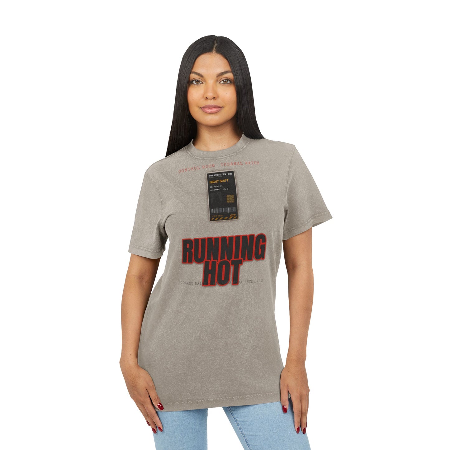 RUNNING HOT Acid Washed Round Neck Tee