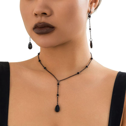 Gothic Layered Choker Necklace, Black Red Dainty Y Bead Teardrop Goth Christmas Jewelry Gift for Women