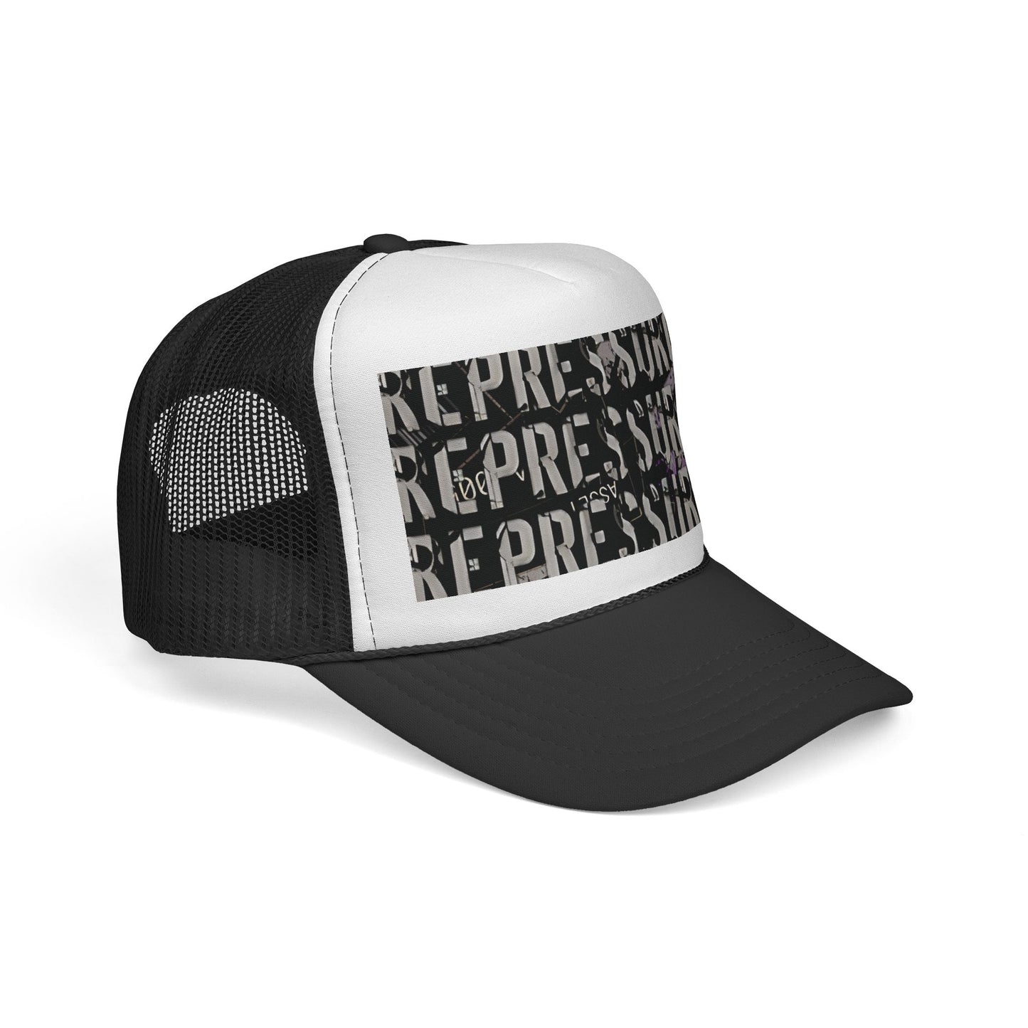 Repressure Retro Trucker Cap — Distressed "REPRESSURE" Graphic Mesh Hat