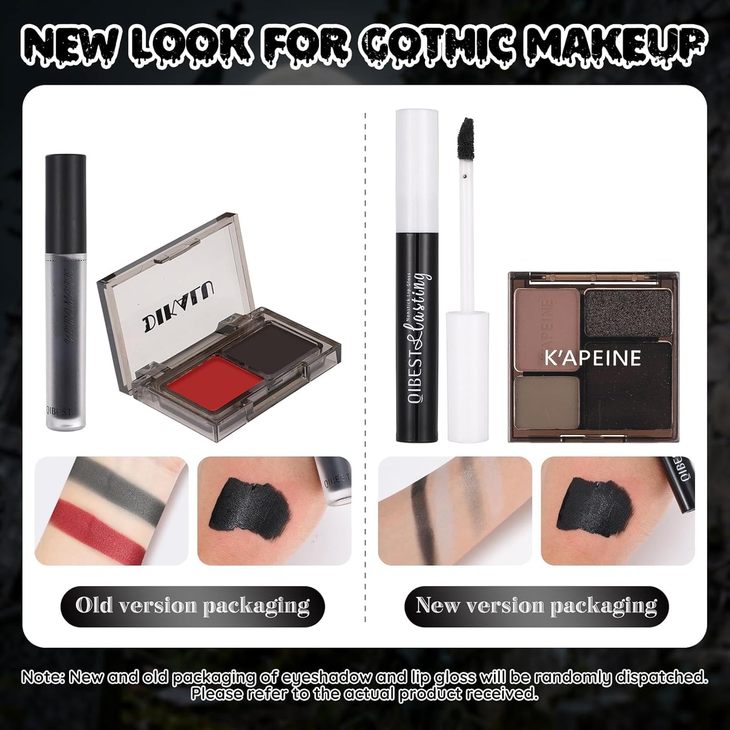 Halloween Goth SFX Makeup Kit, Complete Gothic Makeup Set Include White Liquid Foundation, Eyeliner, Setting Powder, Eyeshadow & Black Lipstick for Halloween Cosplay, Carnival, Theater