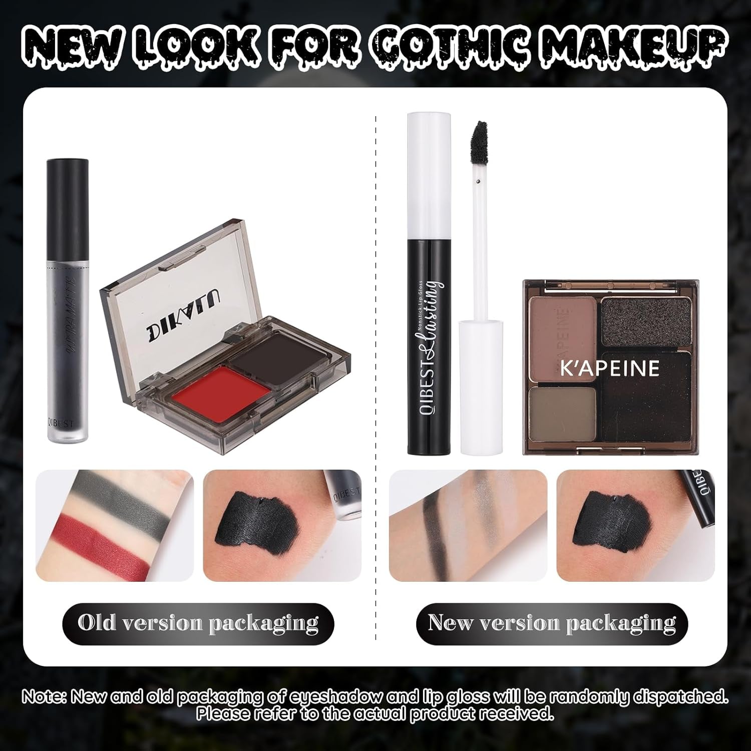 Halloween Goth SFX Makeup Kit, Complete Gothic Makeup Set Include White Liquid Foundation, Eyeliner, Setting Powder, Eyeshadow & Black Lipstick for Halloween Cosplay, Carnival, Theater