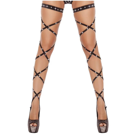 Ravishing Rhinestone-Embellished Transparent Fishnet Thigh-High Stockings for Unforgettable Rave Elegance