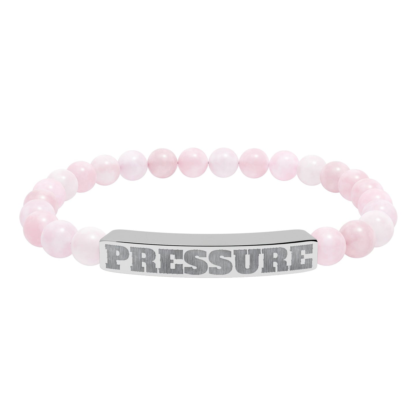 Engraved 'PRESSURE' Natural Stone Stretch Bracelet — Beaded Bar Bracelet for Men & Women