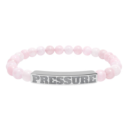 Engraved 'PRESSURE' Natural Stone Stretch Bracelet — Beaded Bar Bracelet for Men & Women