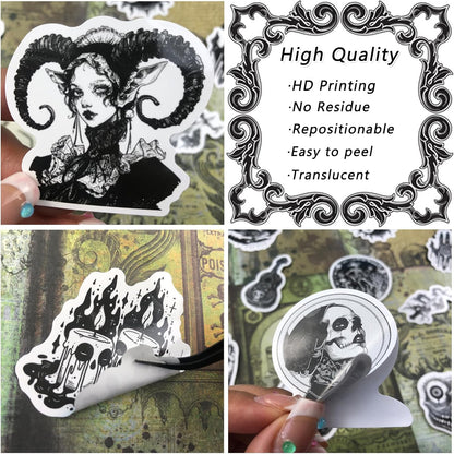 100 Pcs Dark Aesthetic Goth Stickers for Adults, Skull Sticker Packs for Water Bottle Kindle Laptop Phone DIY Crafts Card Making Scrapbook Art Journal