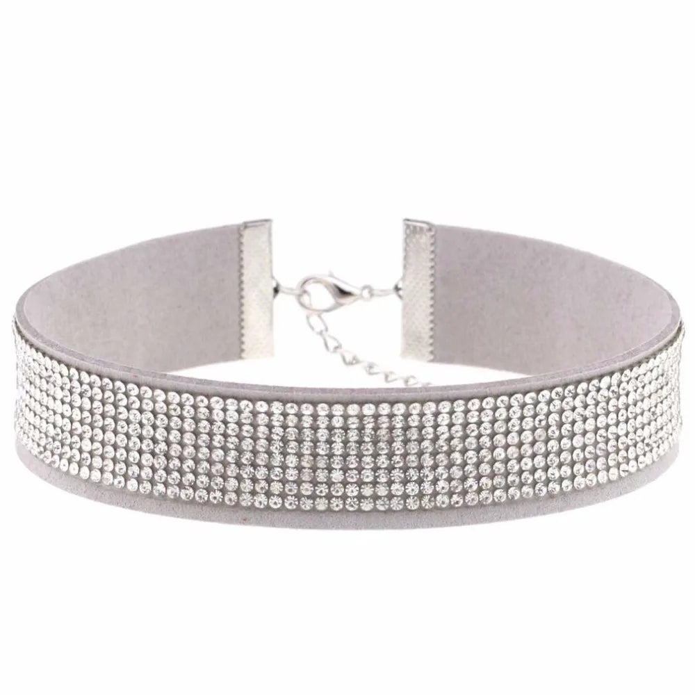 Trendy Harajuku crystal choker necklace with gothic PU leather collar, perfect for punk fashion enthusiasts.