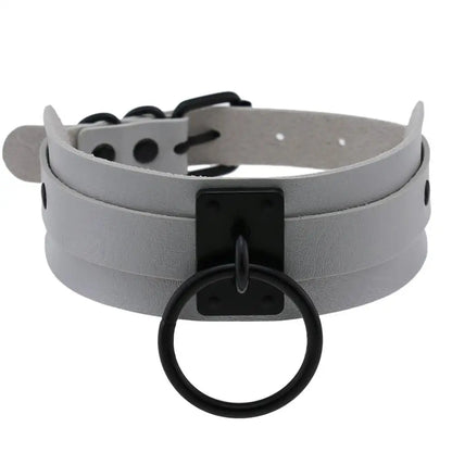 Gothic punk black O-round metal leather choker necklace for women and girls, featuring edgy Harajuku emo rock style jewelry.