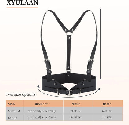 Body Chest Harness for Woman Fashion, Punk Rock Leather Vest Women Belt Top Wide Black Goth Belts Gothic Accessories