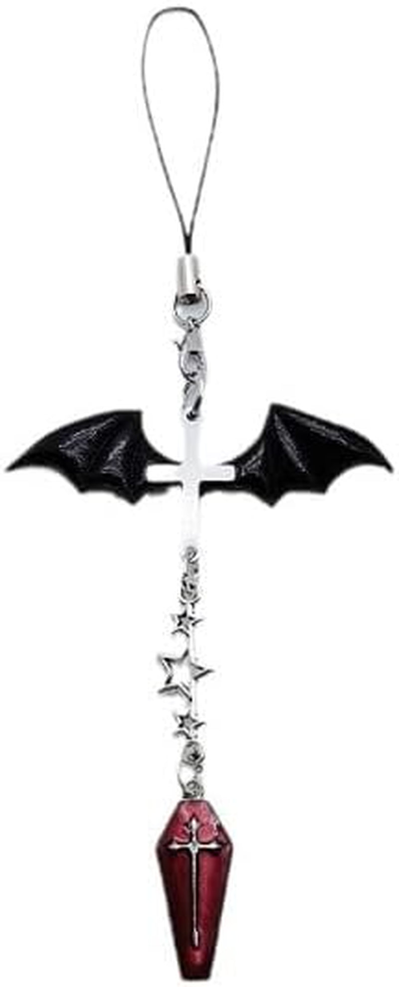 1Pc Black Winged Mobile Phone Chain Pendant,Decor,Goth Y2K Phone Charm Pendant, Kawaii-Key Chain for Bag,Cute Accessory Women Guitar Strap Lanyard Beaded Keychain Pendants,Accessories,Cell Phone Charms
