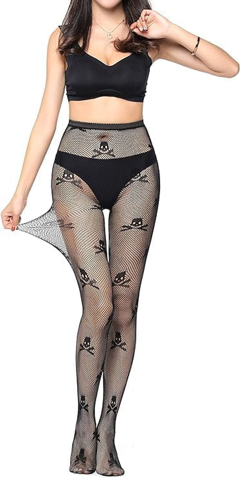 Elegant Fishnet Thigh-High Tights - Stylish Patterned Lace Leggings & Stockings in Classic Black