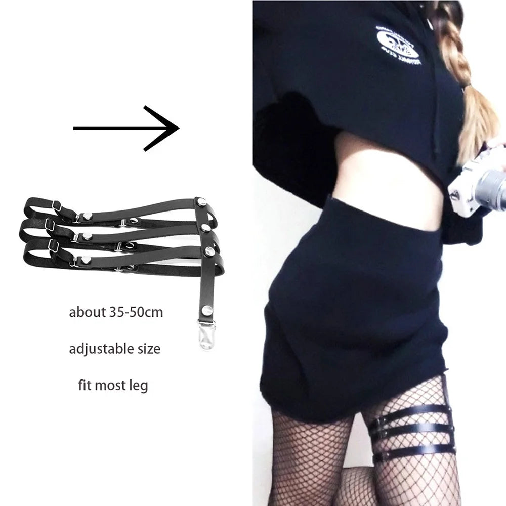Sexy Leather Heart Belt Elastic Leg Thigh Garter Girl Women Harness Goth Accessories Black Gothic Rivet Punk Anklet