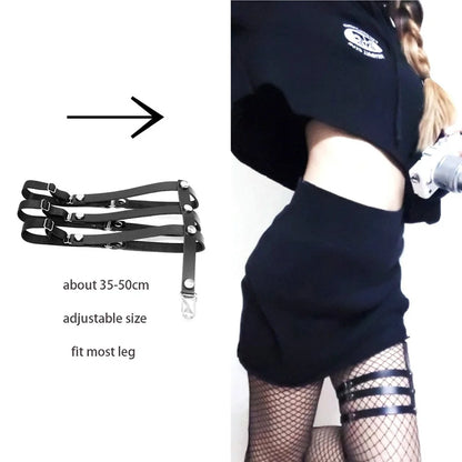 Sexy Leather Heart Belt Elastic Leg Thigh Garter Girl Women Harness Goth Accessories Black Gothic Rivet Punk Anklet