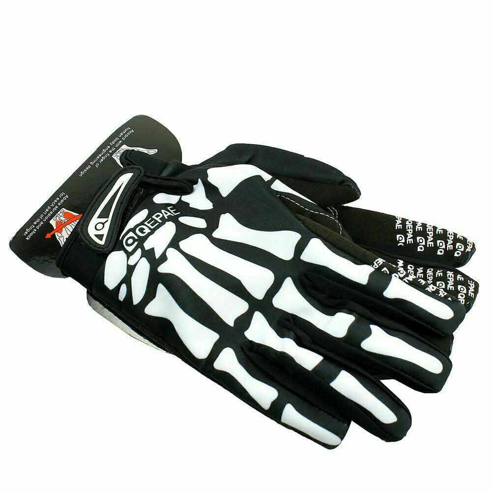 Gothic biker skeleton bone full finger gloves for racing, cycling, and mechanics featuring skeletal design by PressureDen.store
