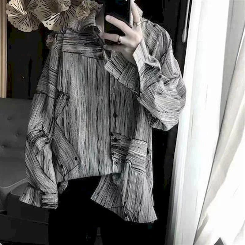 Long sleeve goth shirt with lightning design for men and women, featuring Korean Harajuku retro hip-hop style.