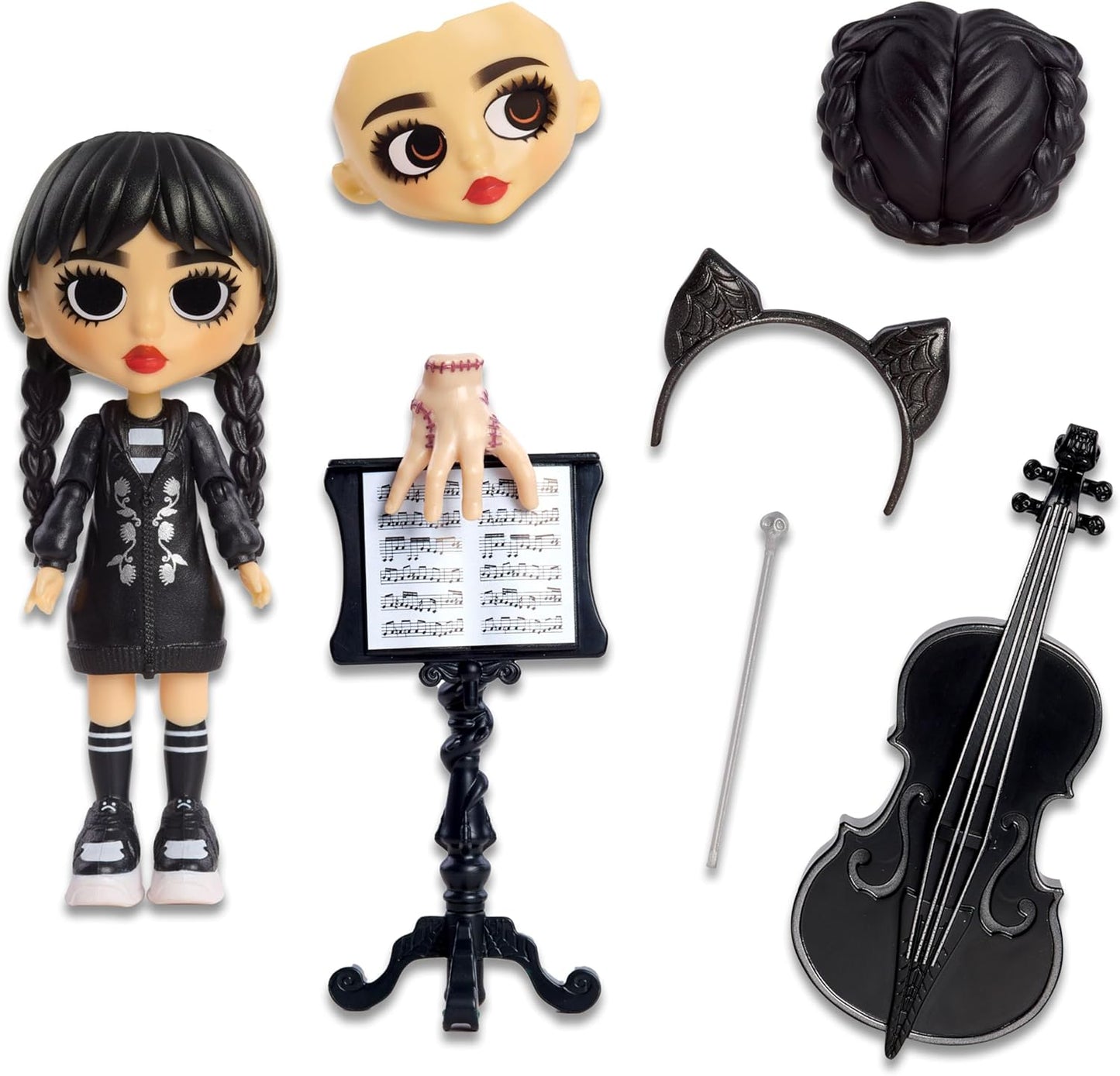 WEDNESDAY Deluxe 6-Inch Articulated Figure, 11-Pieces, Interchangeable Face Plates and Fashion, Customizable Collectible Figurine, Kids Toys for Ages 3 up by