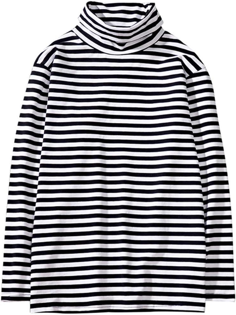 Mens Shirt Striped Black White Cotton Spandex Crewneck Long Sleeve Basic Pullover Stripe Casual Crew Tee Shirt