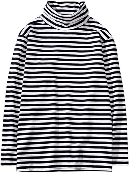 Mens Shirt Striped Black White Cotton Spandex Crewneck Long Sleeve Basic Pullover Stripe Casual Crew Tee Shirt