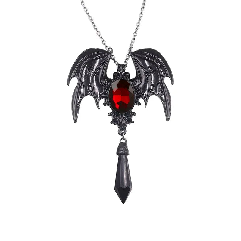 Gothic dragon bat eagle heart rose pendant necklace with intricate designs, worn as unique costume jewelry for men and women.