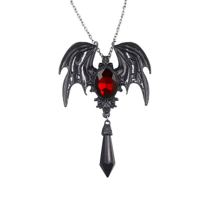 Gothic dragon bat eagle heart rose pendant necklace with intricate designs, worn as unique costume jewelry for men and women.