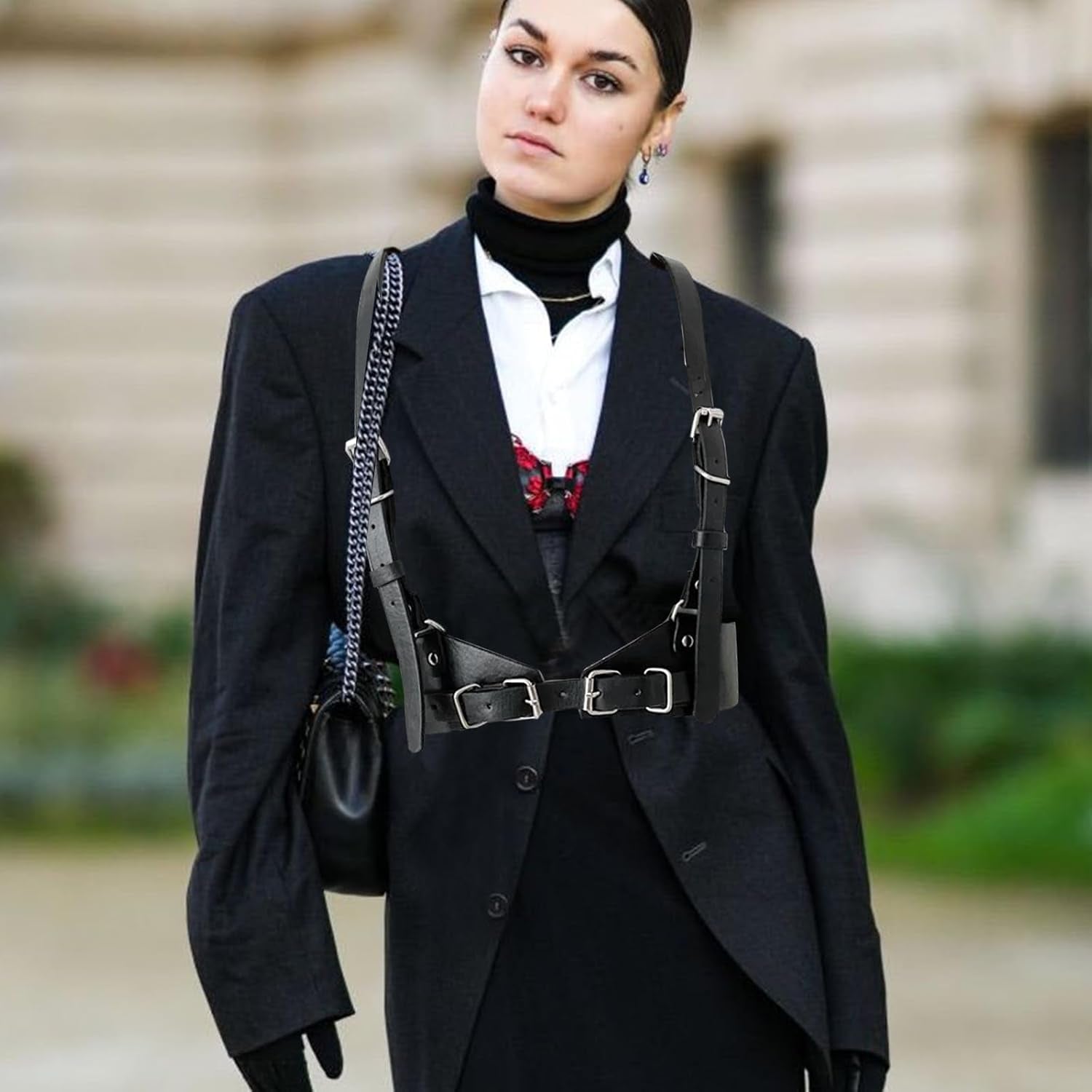 Body Chest Harness for Woman Fashion, Punk Rock Leather Vest Women Belt Top Wide Black Goth Belts Gothic Accessories