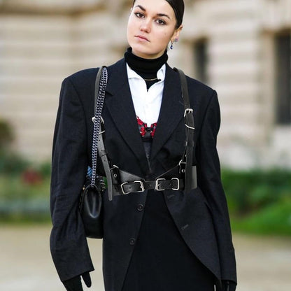 Body Chest Harness for Woman Fashion, Punk Rock Leather Vest Women Belt Top Wide Black Goth Belts Gothic Accessories