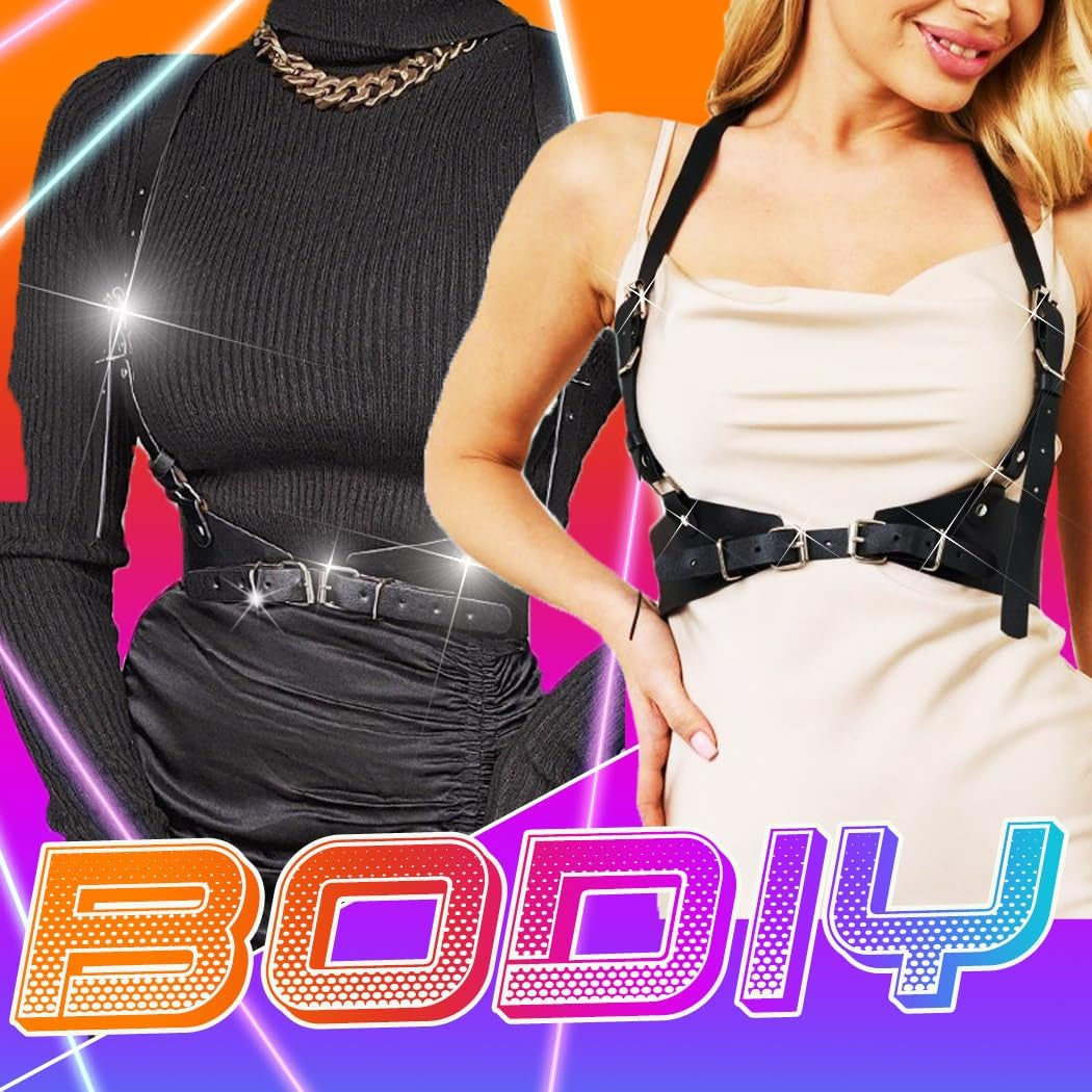 Punk Women Waist Belts PU Leather Fashion Body Chain Belt Rave Halloween Accessories Belt Adjustable Goth