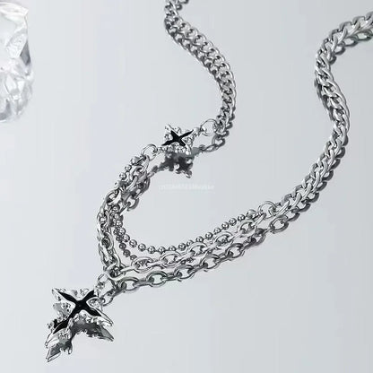 Silver Y2K grunge hip hop pendant necklace with a cross design on metal chain, unisex style for Halloween and streetwear fashion.