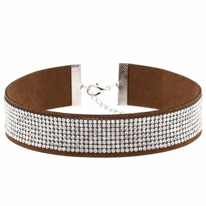 Trendy Harajuku crystal choker necklace with gothic black PU leather collar, perfect for punk fashion enthusiasts.