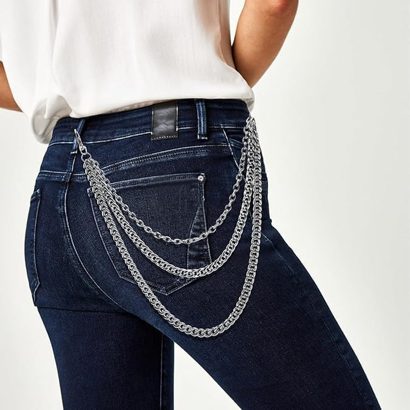 Pants Chain Trousers Chain Belt Chain Wallet Chain Pocket Chain Hip Hop Punk Jeans Chain Key Chain Goth Accessories for Eboy Egirl Women Men (Silver Chain/3)